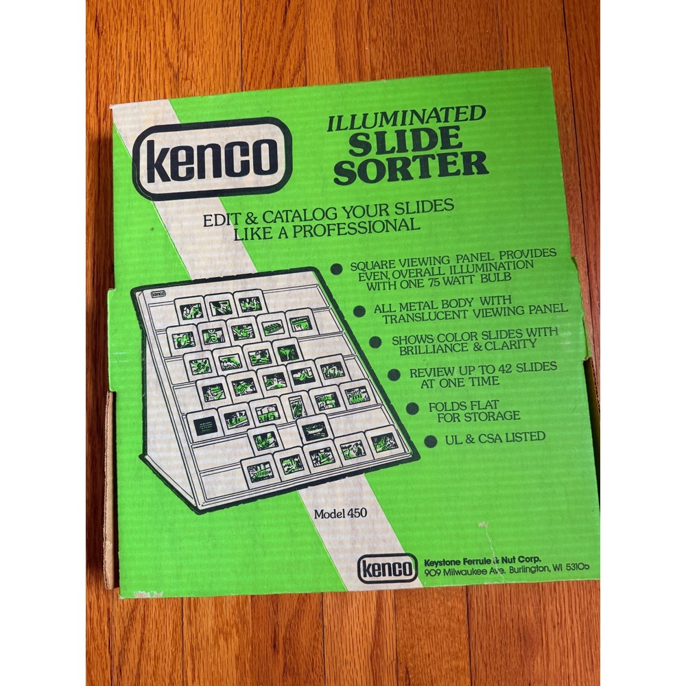 Kenco Model 450 Illuminated Slide Sorter Vintage Metal 42 Slide Viewer Box